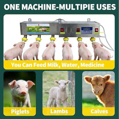 Automatic Stainless Steel Piglet Feeder - 6-Nipple Universal Suckling Machine with Sound Simulation & Constant Temperature for Healthy Lambs and Growing Piglets