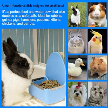 kathson Food and Water Bowl Cage Feeder for Rabbits Dish Feeder Removable Hanging Spill Proof Anti Bite for Rabbit, Guinea Pig, Chinchilla, Hamster, Ferret (Blue)