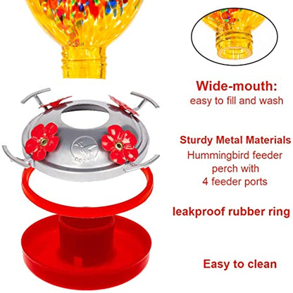 REZIPO Hummingbird Feeder with Perch - Hand Blown Glass - 38 Fluid Ounces Hummingbird Nectar Capacity Include Hanging Wires and Moat Hook (Half Green) - color: Half Green