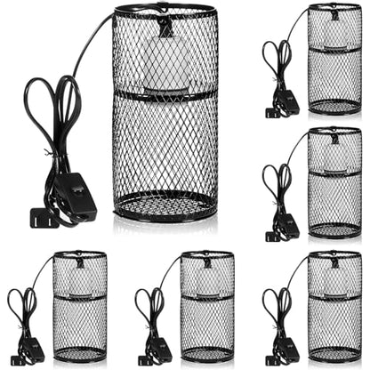 VIHOSE 6 Pcs Reptile Heat Lamp Guard with 150W Ceramic Heat Emitter Basking Anti Scald Heating Lamp Holder Mesh Cage Reptile Protection Lampshades for Lizard Snake Chick, Bulb Not Included - color: White
