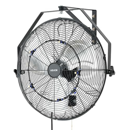 VEVOR Wall Mount Fan, 20 in Wall Mounted Hanging Fan with Mist, IP44-rated Protection, 3-Speed, Long Airflow Distance, Adjustable Rotation Angle, Powerful for Industry, Commercial, Garage, Workshop - size: 20In-Misting