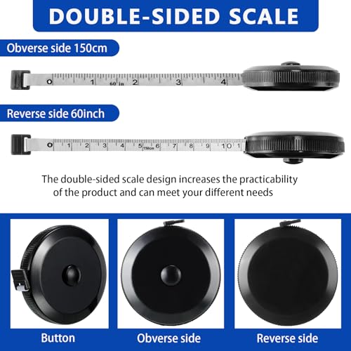 Kigeli 200 Pcs Tape Measure - 60 Inch Retractable Measuring Tape for Body, Fabric, Sewing, Tailor, Cloth, Knitting, Craft, Weight Loss Measurements - Black Dual Sided