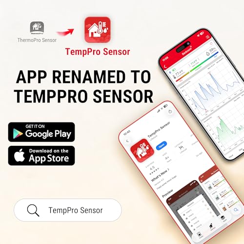 ThermoPro Bluetooth Thermometer Hygrometer, 260FT Range Temperature Sensor Greenhouse Thermometer, Remote App Control Temperature and Humidity Monitor with 2-Year Data Logging Export (TP351)