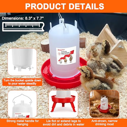 2-in-1 Chick Starter Set: 0.3 Gal Feeder & 0.4 Gal Waterer with Adjustable Legs for Baby Chicks, Hanging Hooks, Anti-Drown Design - BPA-Free Plastic (Red) - color: Red