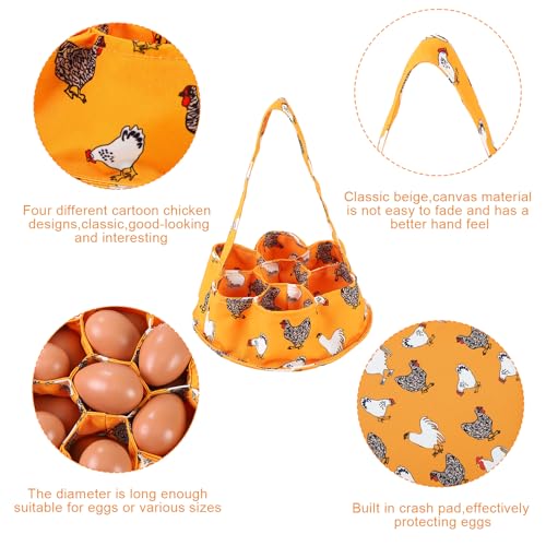 Egg Collecting Basket, Canvas Egg Basket for Gathering with 7 Pouches for Chicken, Duck, Goose, Bird, Various Poultry Collection (Yellow chicken) - style: Yellow chicken
