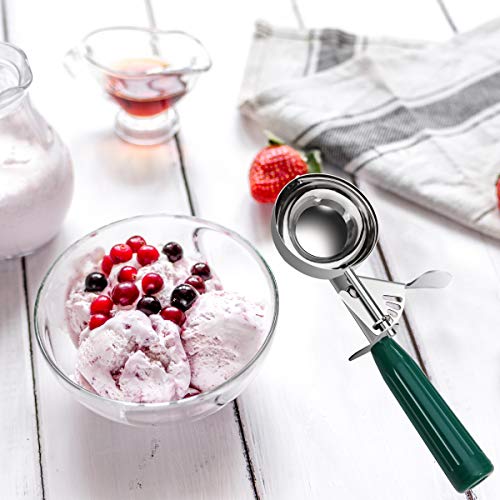 TOPKITCHEN Commercial-Grade Ice Cream Scoop 2.66 oz, 18/8 Stainless Steel Cookie Scoop with Plastic Handle, Portion Control Disher Scoop for Bakeries,Restaurants & Dessert Shops, #12, Green - size: 2.66 oz - Green