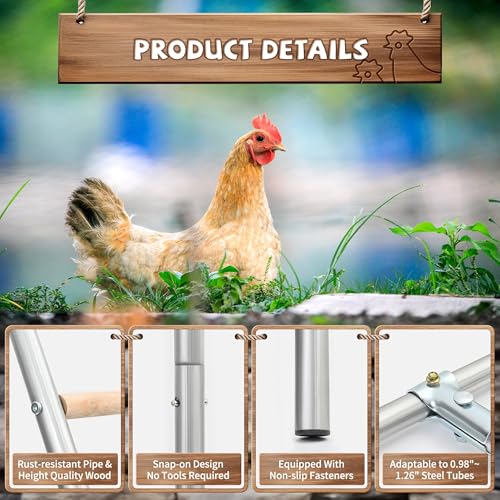 Large Chicken Roosting Bars with Swing (74.4"), Sturdy Metal Chicken Perch for Coop, Heavy Duty Jungle Gym Ladder for Hens, Entertainment Accessories & Toys for Backyard Poultry, Easy to Clean - size: 74.4in x 40.6in