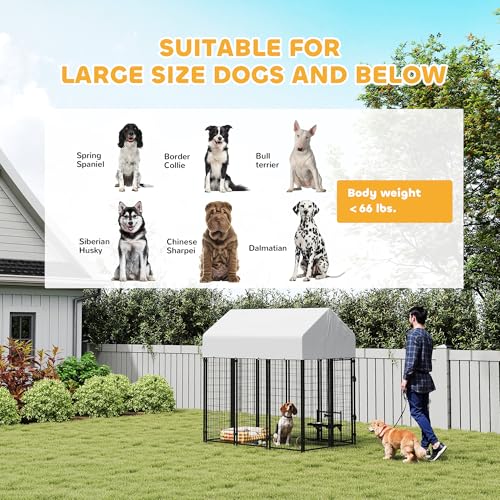 PawHut Outdoor Dog Kennel with Roof, 6' x 4' x 6' Heavy Duty Welded Wire Dog Playpen Enclosure with Escape-Proof Lock, UV-Resistant & Waterproof Cover, for Large Dogs, Chickens, Ducks, Silver - size: 48.0"L x 72.0"W x 72.0"H, style: Single Room