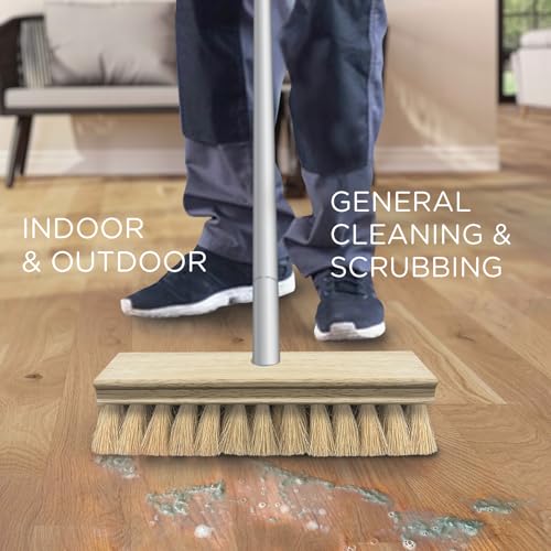 LOLA Deck Scrub Brush, 9" x 3.5" Head w/Tampico Bristles for Outdoor Cleaning, Removes Dirt & Grime from Patios, Decks, Grout, 9 Pack - size: 9 Pack, style: Tampico Deck Broom -Steel Handle
