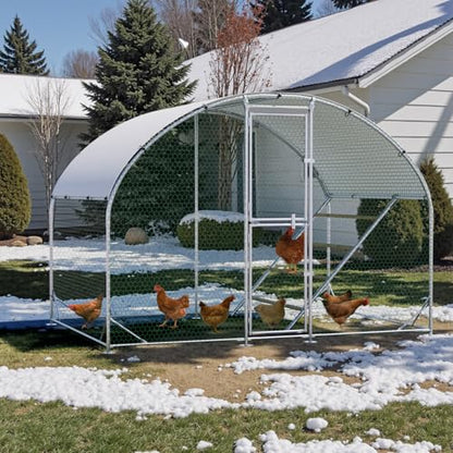 Large Metal Chicken Coop, Chicken Runs for Yard with Cover, Arch Roof Chicken Coop, Outdoor Chicken Pen, Heavy Duty Galvanized Steel Frame, Waterproof Cover, 10 x 6.5 x 6.5 FT - size: 10' x 6.5'