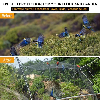 Heavy Duty Aviary Netting 25x50 ft, 1" Mesh Reinforced HDPE Poultry Netting, Anti-Tangle Bird Netting for Chicken Coop, Hawk Deterrent for Chickens, Garden & Crop Protection - style: 25' x 50' - 1"