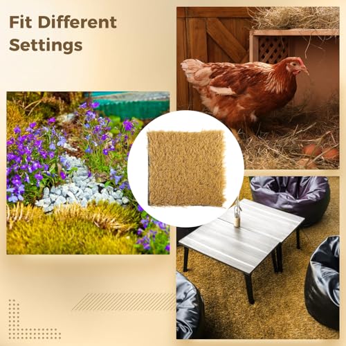 8 Pcs Chicken Nesting Box Pads, Washable Artificial Grass Mats with Feeding String Bag, Reusable Fake Turf Beddings, Indoor & Outdoor Green Rugs for Chicken Coops, 12x12 Inches