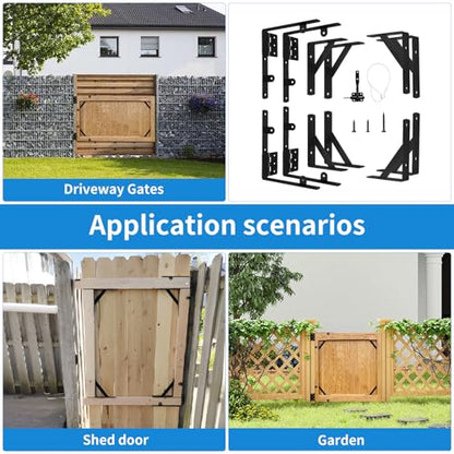 Fence Gate Kit Gate Hardware, Corner Brace Brackets Anti Sag Gate Kit Heavy Duty Gate Hardware for Wooden Fence,Shed Doors, Driveway Gates, Corral Gates, Wood Windows（1 Set)