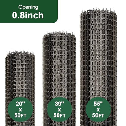 Heavy Duty Plastic Fence Roll 20" x 50' - 0.8x0.8 Inch Chicken Wire Mesh, Reusable Fencing for Garden, Rabbit/Poultry Protection, Balcony & Plant Defense (Black) - size: 20" x 50'