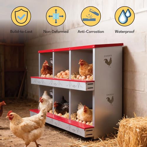 Chicken Nesting Boxes 2 Compartments Metal Egg Laying Boxes and Rollout Egg Collection & Hen on Nest Roll Away Nesting Box Chicken Coops Red - color: Red, size: 2 HOLE