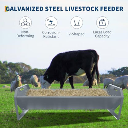 Garvee Livestock Feeder, 45.13" Hay Feeder for 10 Sheep Once, Heavy Duty 22 Gallon Capacity Livestock Feeding Trough for Horse, Goat, Sheep, Cattle, Cow, Alpaca - color: Silver