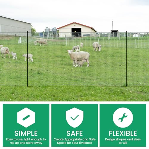 Non Electric Fence Netting 40" x100', Boundary Fence with Double Spiked Posts, Portable Poultry Fence All-Purpose Fencing for Dogs, Chickens, Ducks, Turkeys Suitable in Backyard, Garden, Farm