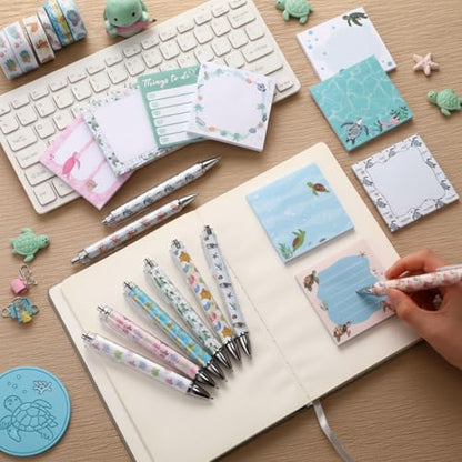 18 Pcs Turtle Desk Accessories, 9 Pads Cute Sticky Notes, 9 Kawaii Pens, 3 x 3 Inches Notepads Memo Pad for Office Supplies Meeting Students School Decor Teacher Gifts - style: Turtles