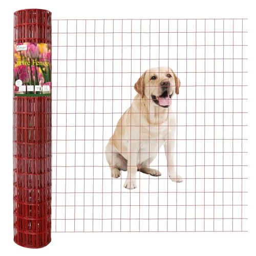 Red PVC Coated Welded Wire Fence 48 Inch x 50 Foot, 2 Inch x 3 Inch 16GA, Garden Border Fencing Roll Vinyl Coating Metal Wire Mesh for Yard Vegetable Plant Protection Poultry Netting - color: Red, size: 2''x3'' 16GA 48''x50'