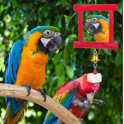 3 Packs Chicken Toys for Coop, Hen Chicken Coop Mirrors Bird Toy with Bells Hanging Parrot Grindstone Bird Beak Stones for Chicks Parrots Birds Hens - color: Red