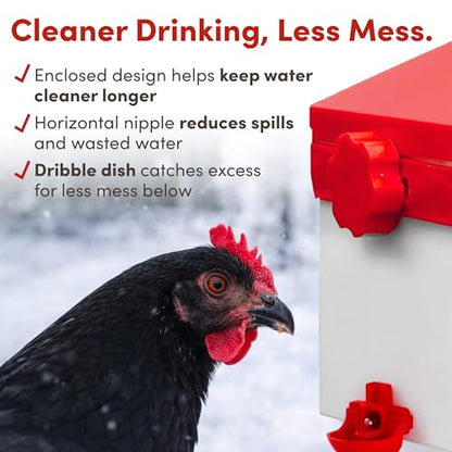 RentACoop 2.5lb Chick2Chicken Medium Sliding Port Feeder and 64 Ounce (2 Liter) Drinker Set – Includes Coop Clip, 2 Versatile Nipples, and Auto-Fill Cup for Waterer