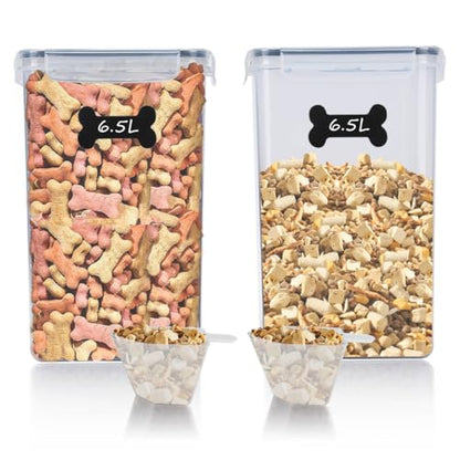 Geyecete 2 PC [6.5L / 220 Oz] large food storage containers Extra Large dog Food Storage Containers with Airtight Lids Can hold 13-15 pounds of dog food