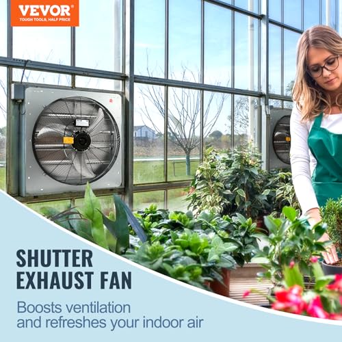 VEVOR 24'' Exhaust Fan, Wall Mounted Attic Fan with Variable Speed, 3320 CFM, Automatic Shutter, Ventilation and Cooling, Silver, Fan Only - size: 24 Inch