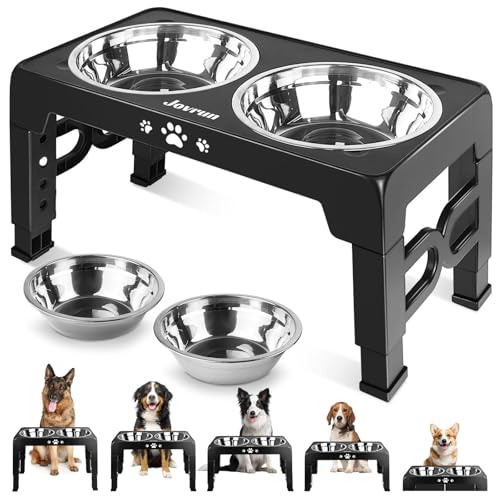 Jovrun Elevated Dog Bowls for Medium Large Size Dogs, Non-Slip Dog Feeder with 2 Stainless Steel Dishes, 5 Heights Adjustable Raised Bowls to 3.15″-8.66″-9.84″-11.02″-12.2″ - color: Black, size: for Medium Large Dogs 2 Basic Bowl