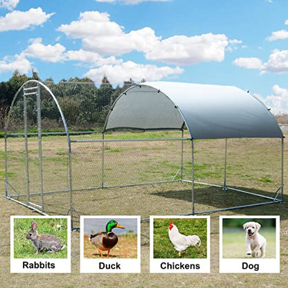 Large Metal Chicken Coop, Walk-in Poultry Cage Galvanized Hen Playpen House Dome Shaped Coop with Waterproof and Anti-Ultraviolet Cover and Lockable Door for Outdoor, Backyard Farm (12.5’ L x 9.2’ W) - size: 150.0"L x 110.0"W x 76.8"H