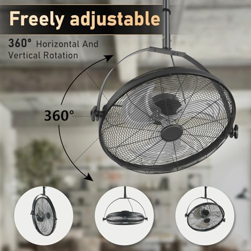 AHAWILL 22.8" Gazebo Patio Outdoor Fan - 360 Rotatable Fixed Angle, Plug-in, 6 Speeds, Timer & Reversible, 2-in-1 Hanging/Standing for Tool Room,Garage. - size: 23inch-no light