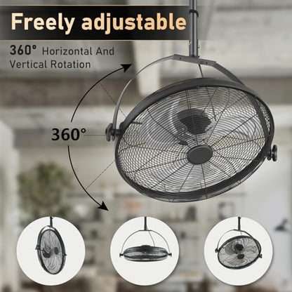 AHAWILL 22.8" Gazebo Patio Outdoor Fan - 360 Rotatable Fixed Angle, Plug-in, 6 Speeds, Timer & Reversible, 2-in-1 Hanging/Standing for Tool Room,Garage. - size: 23inch-no light