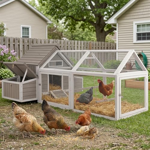 Large Chicken Coop with Run for 4-6 Chickens– Wooden Chicken House with 4 Nesting Boxes, Predator-Reinforced Design, 3 Roosting Perches, Poultry Hen Cage for Backyard Flock - style: 83"L x 58"W x 39.5"H