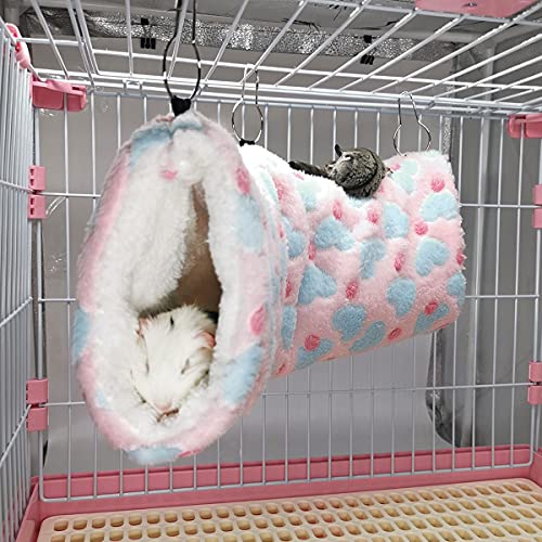 LEFTSTARER Guinea Pig Ferret Rat Hammock Toy Set - Small Animal Cage Accessories Hideout Tunnel & Bunkbed for Rat Ferret Guinea Pig Hamster Sugar Glider Chinchilla (Heart-Pink) - color: Hammock set Heart-Pink