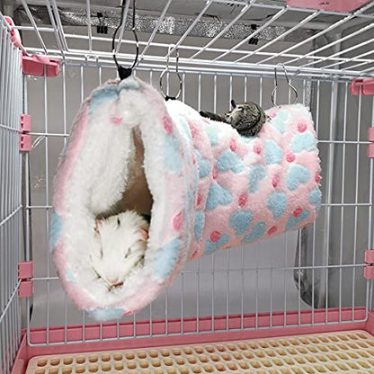 LEFTSTARER Guinea Pig Ferret Rat Hammock Toy Set - Small Animal Cage Accessories Hideout Tunnel & Bunkbed for Rat Ferret Guinea Pig Hamster Sugar Glider Chinchilla (Heart-Pink) - color: Hammock set Heart-Pink