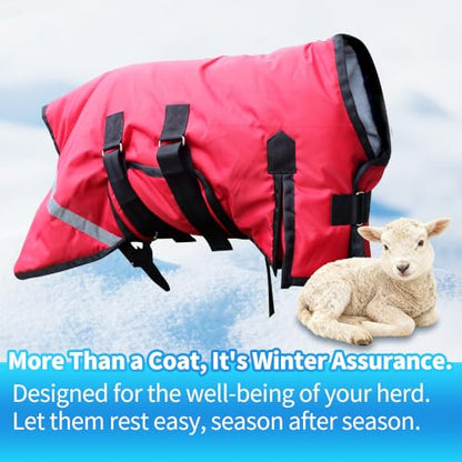 Winter Goat Blanket with Adjustable Belly Wrap for Teenage Lambs (4-8 Months), Adult Goats, Sheep, Medium/Large Breed Dogs, Calves & Mini Pigs, 1680D Water Resistant, 150g 【25.5” Back】 - color: Red, size: Small