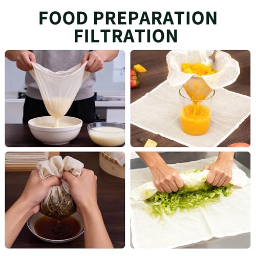 Grade 100 Cheesecloth for Straining, 15 Pack Unbleached Cotton Cloths | Precut with hemmed edges, reusable 56 x 42 weave, 10 pcs 20 x 20 + 5 pcs 15 x 15 for yogurt, cheese and nut milk