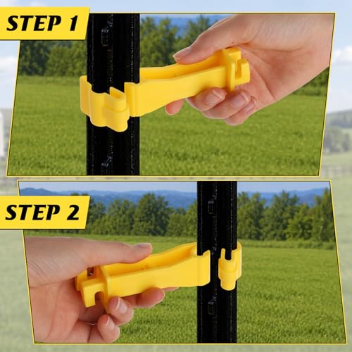 75 Pcs 4.7 inch Snap Fit T Post Insulators Reversed Extender Electric Fence Insulators Extended Snug Fitting T Post Electric Fence Wire Clips for Yard Agricultural Ranchers Farm (Yellow)