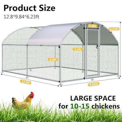 HITTITE Large Metal Chicken Coop with Run, 12.8 x 9.84 x 6.23 ft Walk in Poultry Cage Chicken Run Pen, Dome Roof Outdoor Chicken Runs for Yard with Waterproof & Anti-UV Cover - size: 153.6"L x 118.0"W x 74.7"H