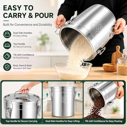 33L/8.72gal Stainless Steel Airtight Canister, Food Storage Canisters with Airtight Lid&Locking Clamp, Rice Cereal Grain Canisters Container, Storager Bucket for Flour, Coffee Bean, Sugar, Cookie - color: 33L
