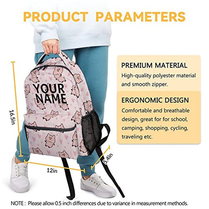 Personalized Pig Backpack Gifts with Text Name, 16 Inch Cute Pig Bookbag Durable, Lightweight, Large Capacity, Funny Animal Backpack for School Girls Kids Women - color: Style-2-1