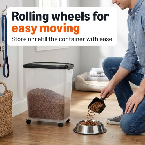 Amazon Basics Pet Food Storage Container with Rolling Wheels, BPA-Free, Detachable Scoop, 50lbs Capacity - size: 50lbs