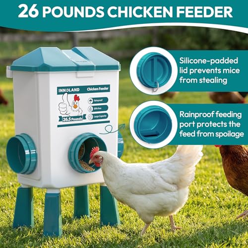 Chicken Feeder and Waterer Set - 3 Gallon/26.5 Pounds, Automatic Chicken Waterer with 4 Cups & 3 Feeder Ports, No Waste Poultry Feeders & Waterers, Chicken Coop Accessories for Hens/Ducks/Poultry