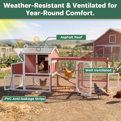 Large Chicken Coop with Wheels, Outdoor Hen House Tractor for 3-6 Chickens | 3 Nesting Boxes, 6 Access Doors, Pull-Out Tray, Mobile, Expandable, Easy-Clean, Breathable, 95"L - size: 95.0"L x 32.0"W x 45.0"H