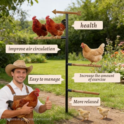 Tnstbiee Large Chicken Roosting Bars, Wooden 4-Branch Perch & Outdoor Bird Playground Toy,Chicken Perch for Coop & Backyard,50" H x 16.5" R, 4-Prong Metal Ground Plug,for Small Poultry, Bird & Parrots