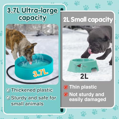 3.7L Heated Water Bowl for Outdoor Dogs Cats - 30W Thermostatic Control Heating Pet Bowl with 6.6Ft Bite-Proof Cord for Winter Chickens - size: 3.7L