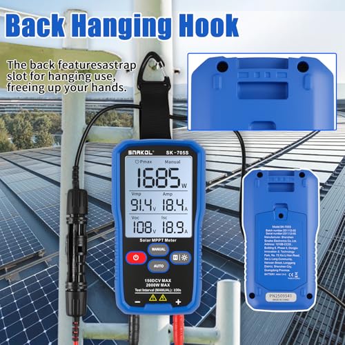 Solar MPPT Power Tester for Photovoltaic Modules, 2000 W, 150 V DC Max, 45 A, Automatic & Manual Power Measurement, Voc Isc Vmp Pmax, 3.2" LCD with Backlight, Portable PV Tester (SK-705S) - color: 2000W