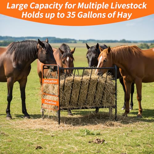 Goat Hay Feeder - Heavy Duty Metal Hay Rack, 35 Gallon Livestock Pasture Feeder, Durable Iron Frame, Outdoor Durable Farm Feeding Equipment for Sheep, Horses, and Ponies