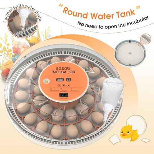 30 Egg Incubator with Automatic Egg Turning, Temperature Control and Humidity Monitor Incubators for Hatching Eggs, Chicken, Ducks, Goose, Pigeon, Quail, Parrot Incubator for Farm, Lab - size: 30-EGGS