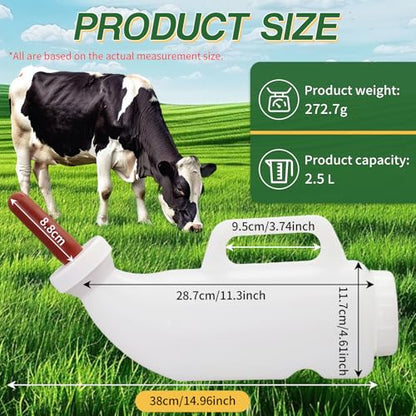 2.64 Quart High-Capacity Horizontal Milk Bottle Calf Feeder Bottles with Handle and Silicone Nipple，Farm Cow Milk Feeder, Livestock Supplies (White/red)