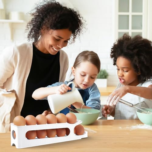 Sotfamily Egg Holder for Fridge, 2 Tiers, Egg Roller for Eggs 12 Count | Auto Rolling Egg Storage Organizer for Refrigerator, Slim Space Saving Container, Dispenser - size: 2 Tiers